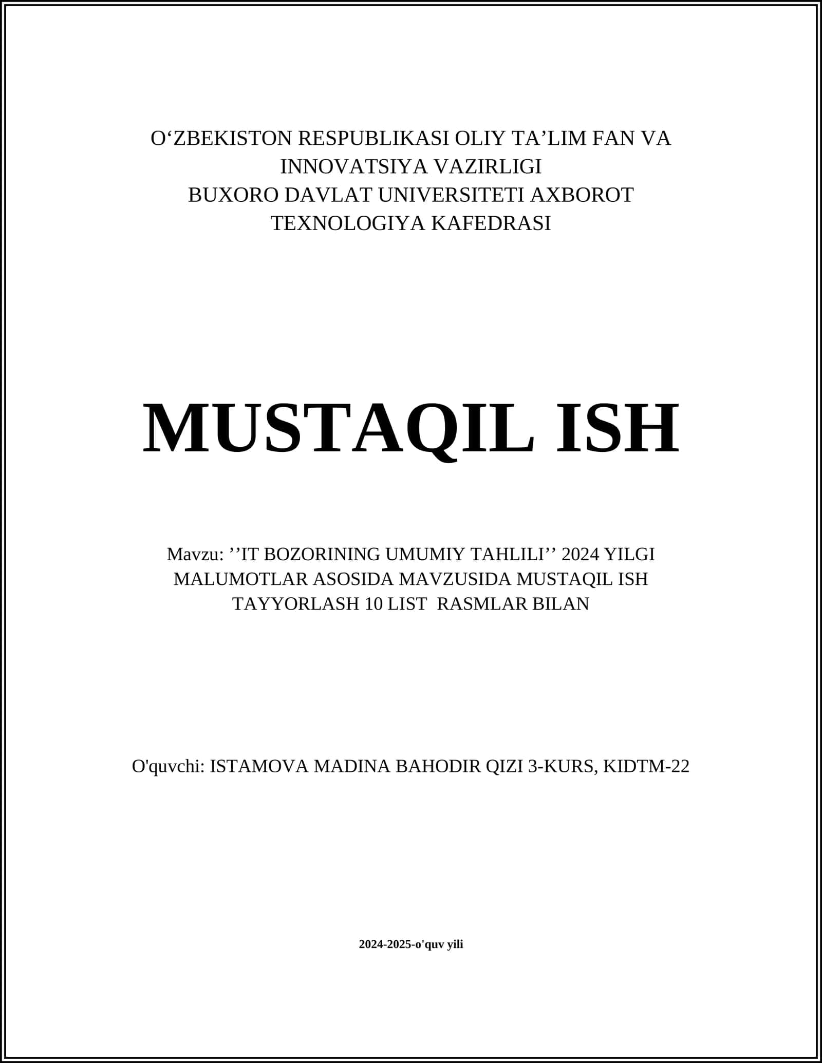 IT BOZORINING UMUMIY TAHLILI