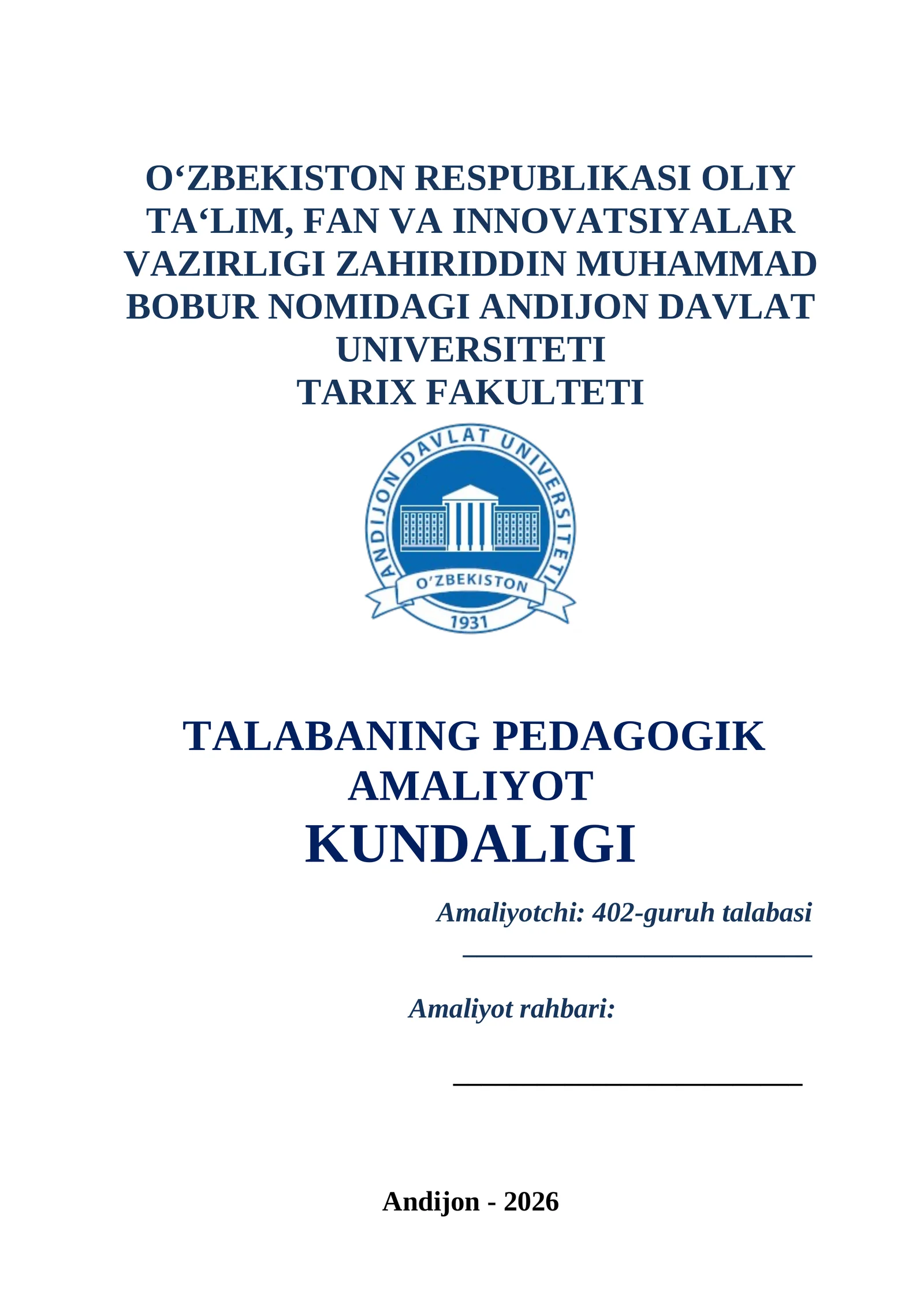 TALABANING PEDAGOGIK AMALIYOT KUNDALIGI