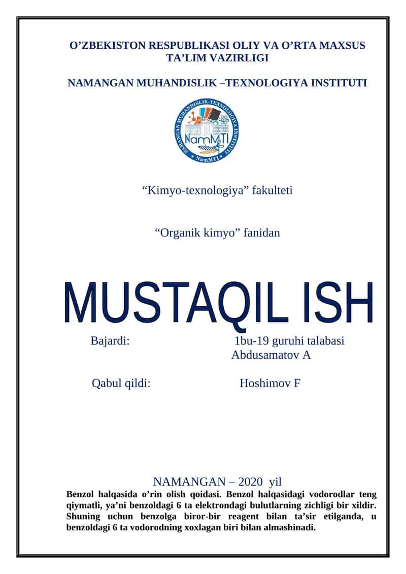 Benzol halqasida o’rin olish qoidasi
