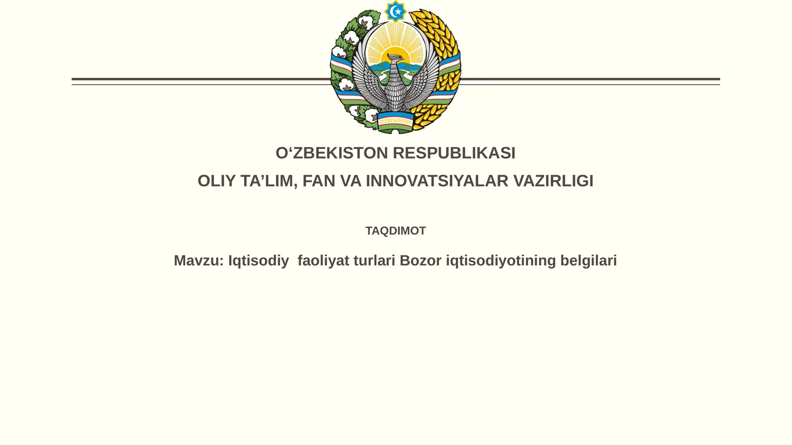 Bozor iqtisodiyotining belgilari