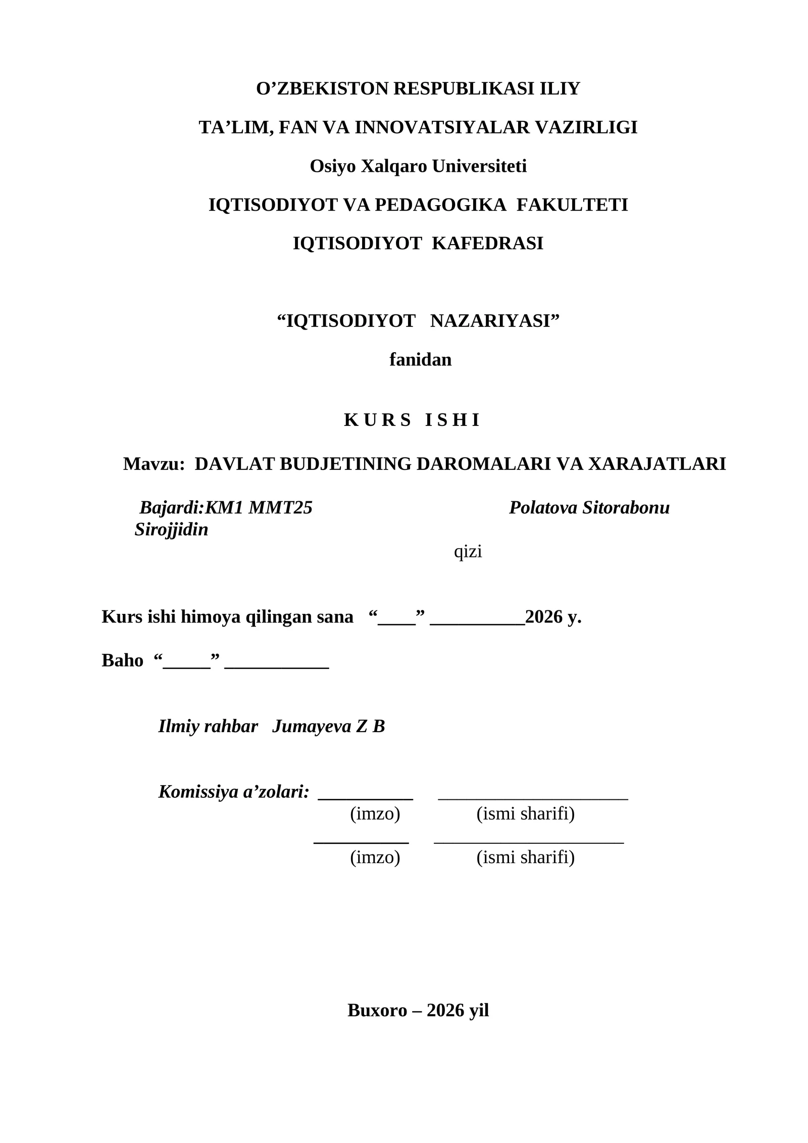 DAVLAT BUDJETINING DAROMALARI VA XARAJATLARI