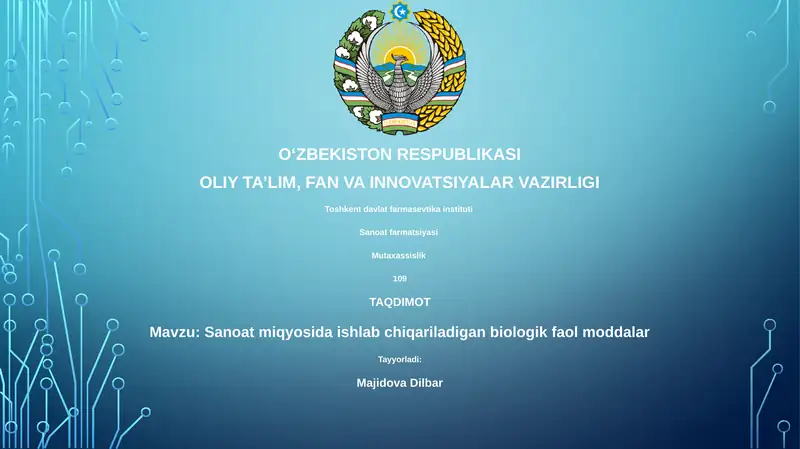 Sanoat miqyosida ishlab chiqariladigan biologik faol moddalar