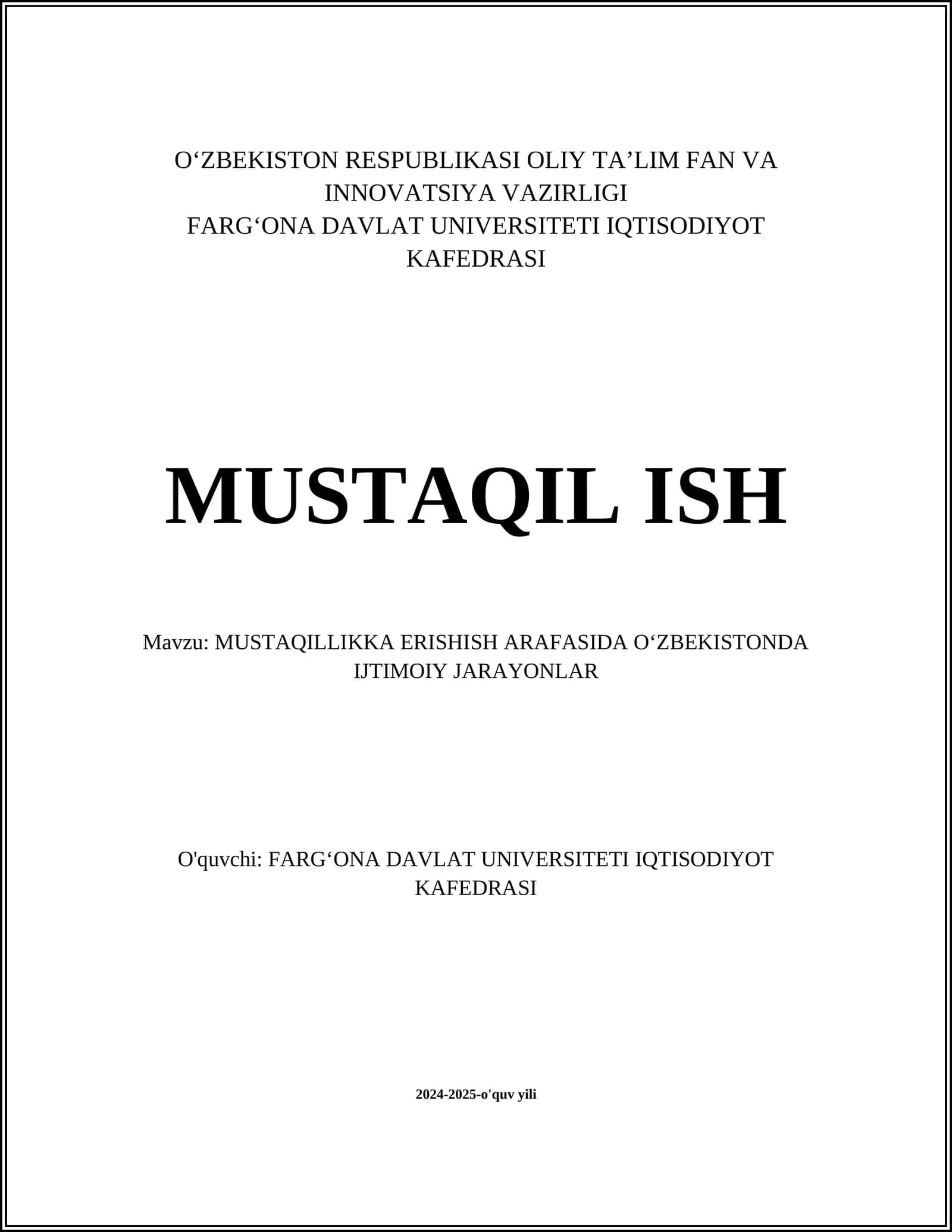 MUSTAQILLIKKA ERISHISH ARAFASIDA OʻZBEKISTONDA IJTIMOIY JARAYONLAR