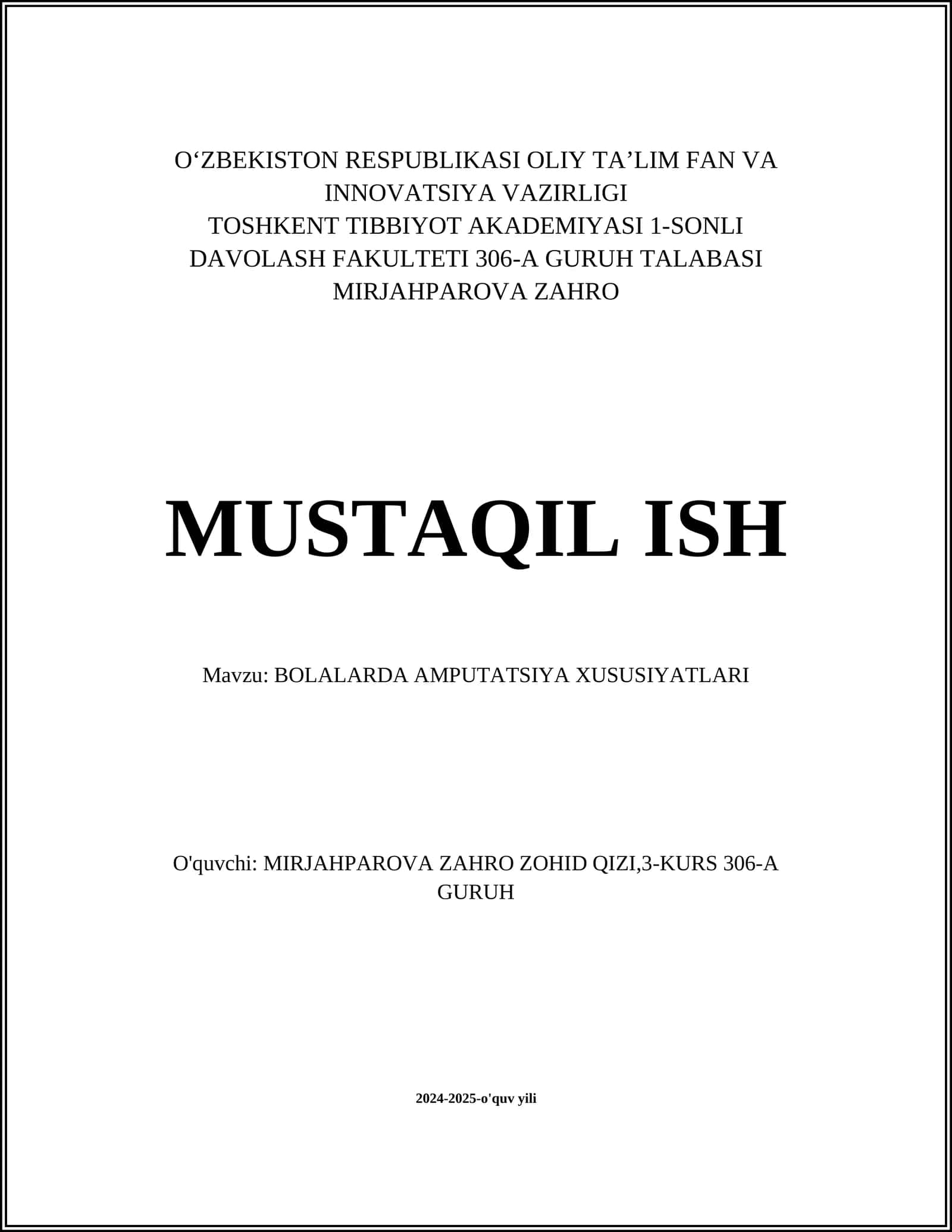 BOLALARDA AMPUTATSIYA XUSUSIYATLARI