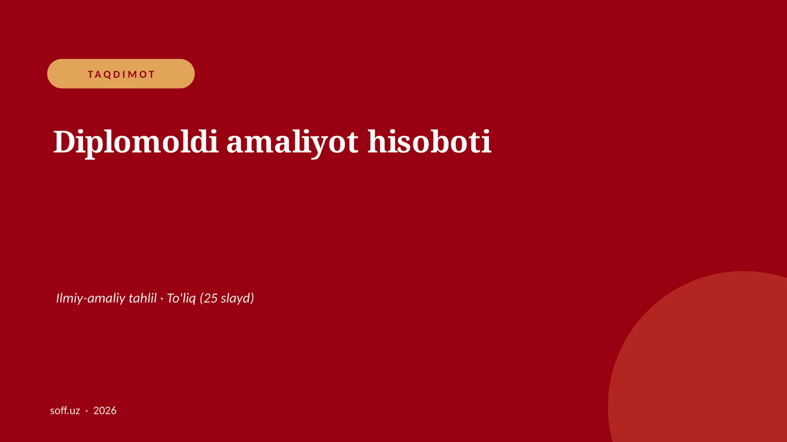 Diplomoldi amaliyot hisoboti