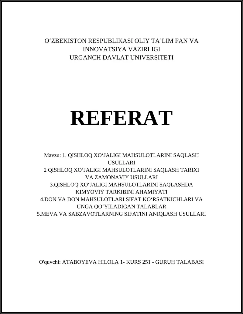 Qishloq xo‘jaligi mahsulotlarini saqlashning anʼanaviy usullari