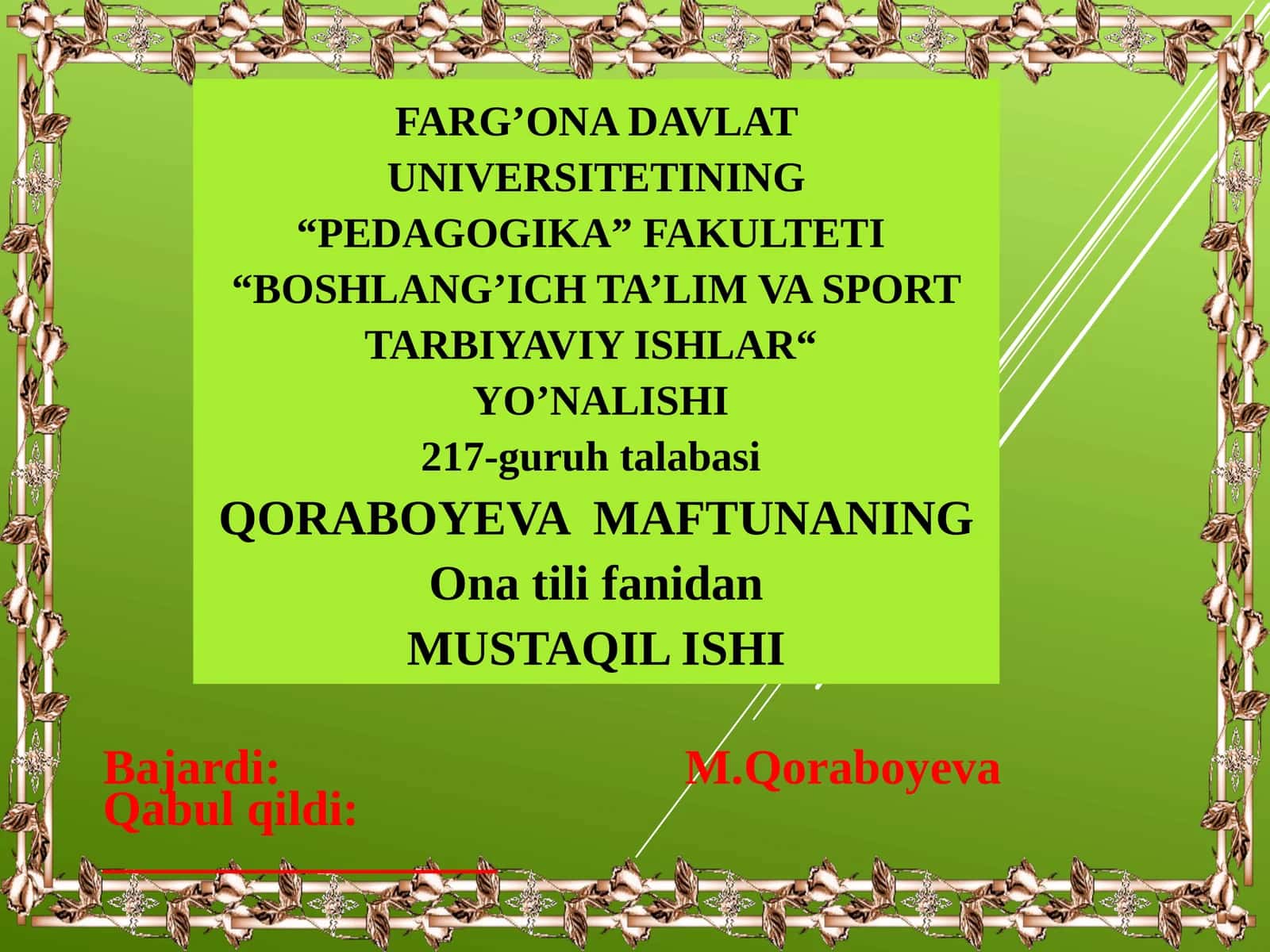 Boschi. Mustaqil ishi