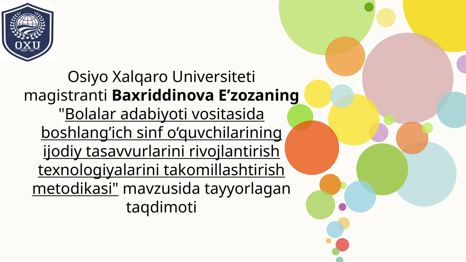 Bolalar adabiyotivositasida boshlang'ich sinf o'quvchilarining ijodiy tasavvurlarini rivojlantirish metodikasi