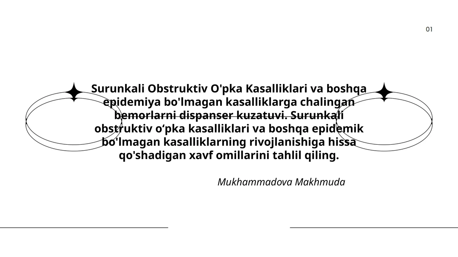 Surunkali Obstruktiv O'pka Kasalliklari va boshqa epidemiya bo'lmagan kasalliklarga chalingan bemorlarni dispanser kuzatuvi