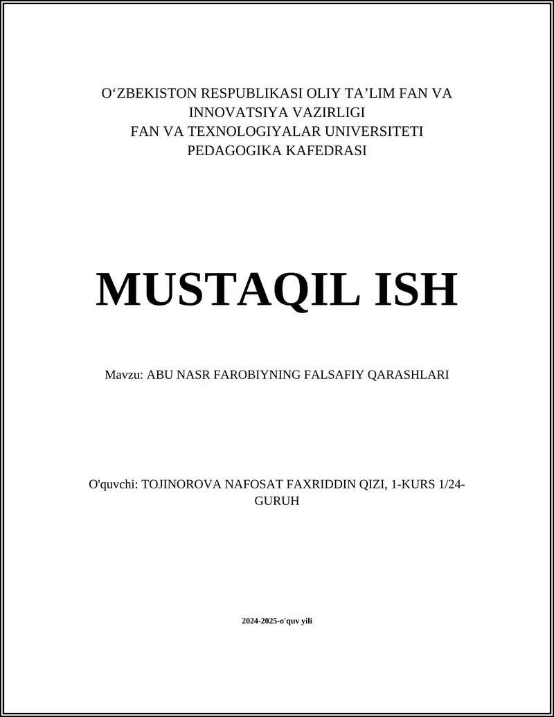 ABU NASR FAROBIYNING FALSAFIY QARASHLARI