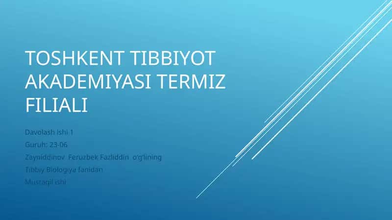 Tibbiy Biologiya fanidan
