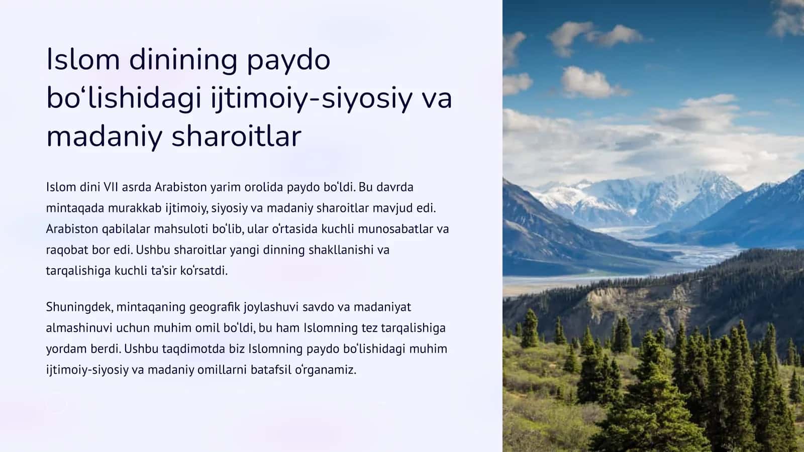 Islom dinining paydo bo‘lishidagi ijtimoiy-siyosiy va madaniy sharoitlar