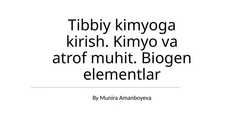 Tibbiy kimyoga kirish