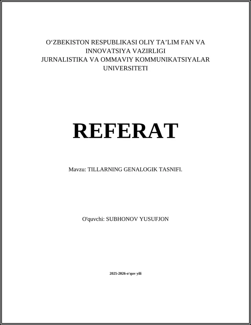 Tillarning Genalogik Tasnifi