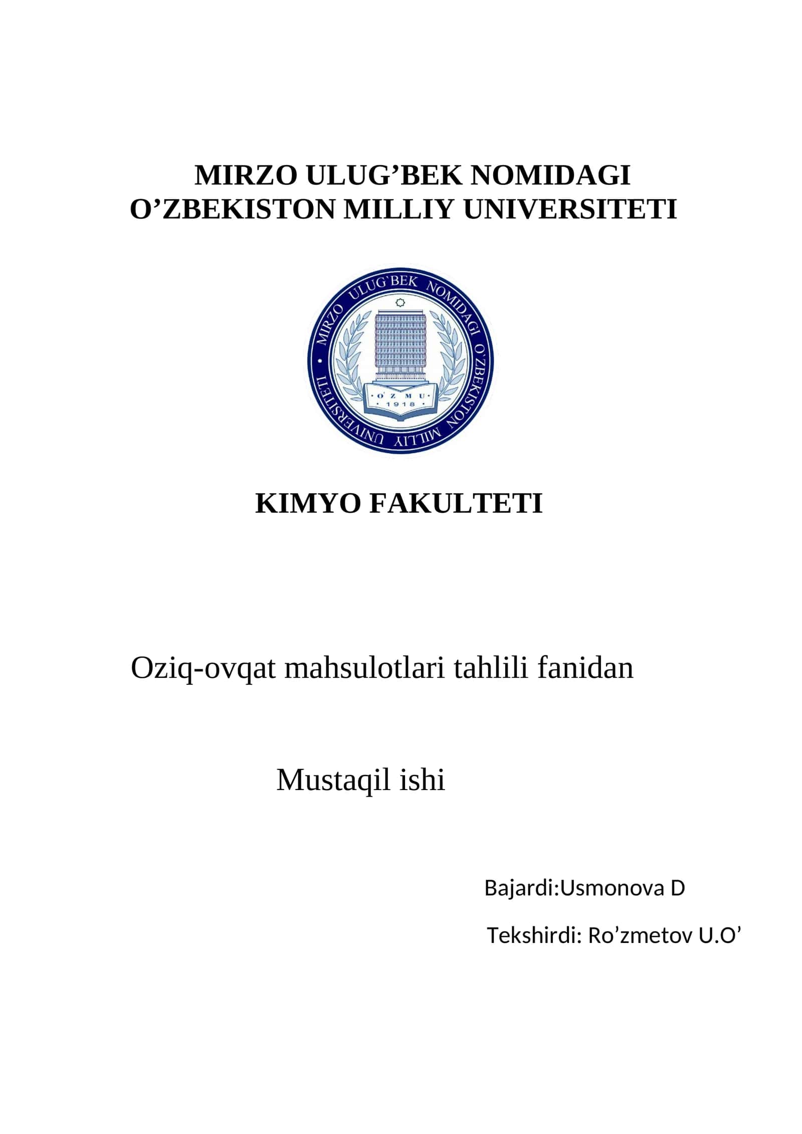 Oziq-ovqat mahsulotlari tahlili fanidan