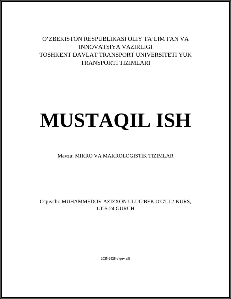 MIKRO VA MAKROLOGISTIK TIZIMLARI
