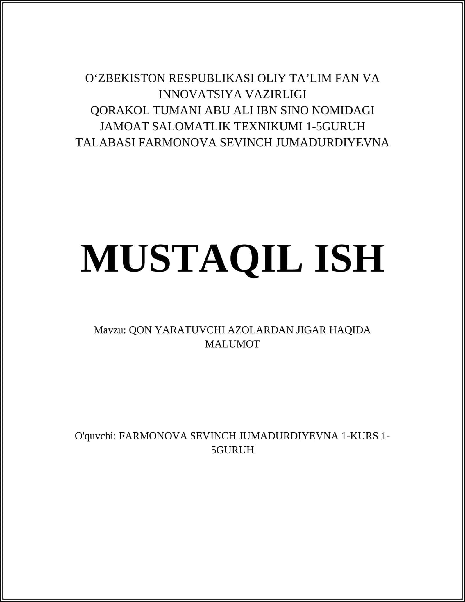 QON YARATUVCHI AZOLARDAN JIGAR HAQIDA MALUMOT