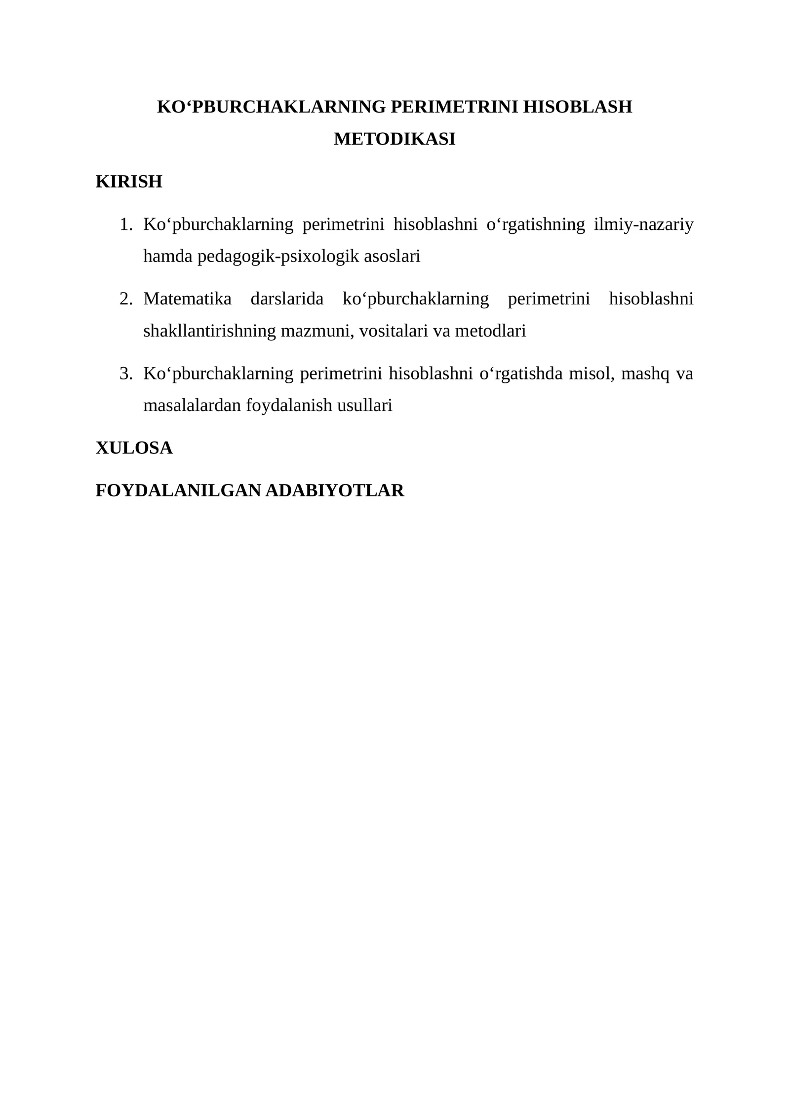 Ko‘pburchaklarning perimetrini hisoblash metodikasi