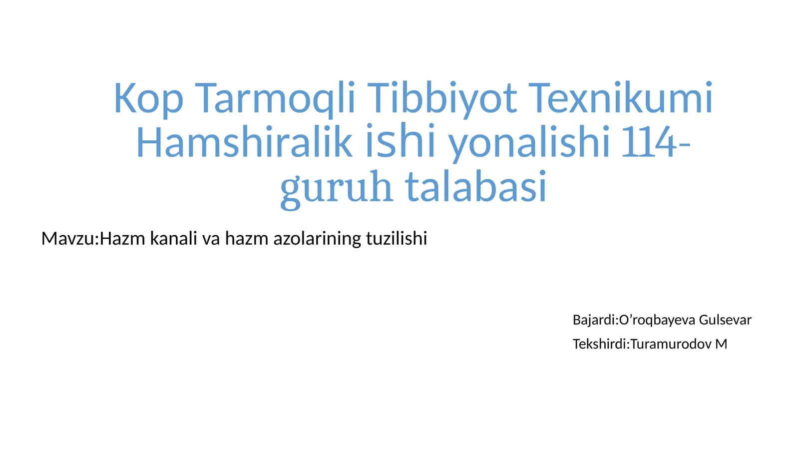 Kop Tarmoqli Tibbiyot Texnikumi Hamshiralik Ishyonalishi 114-guruhta Labasi