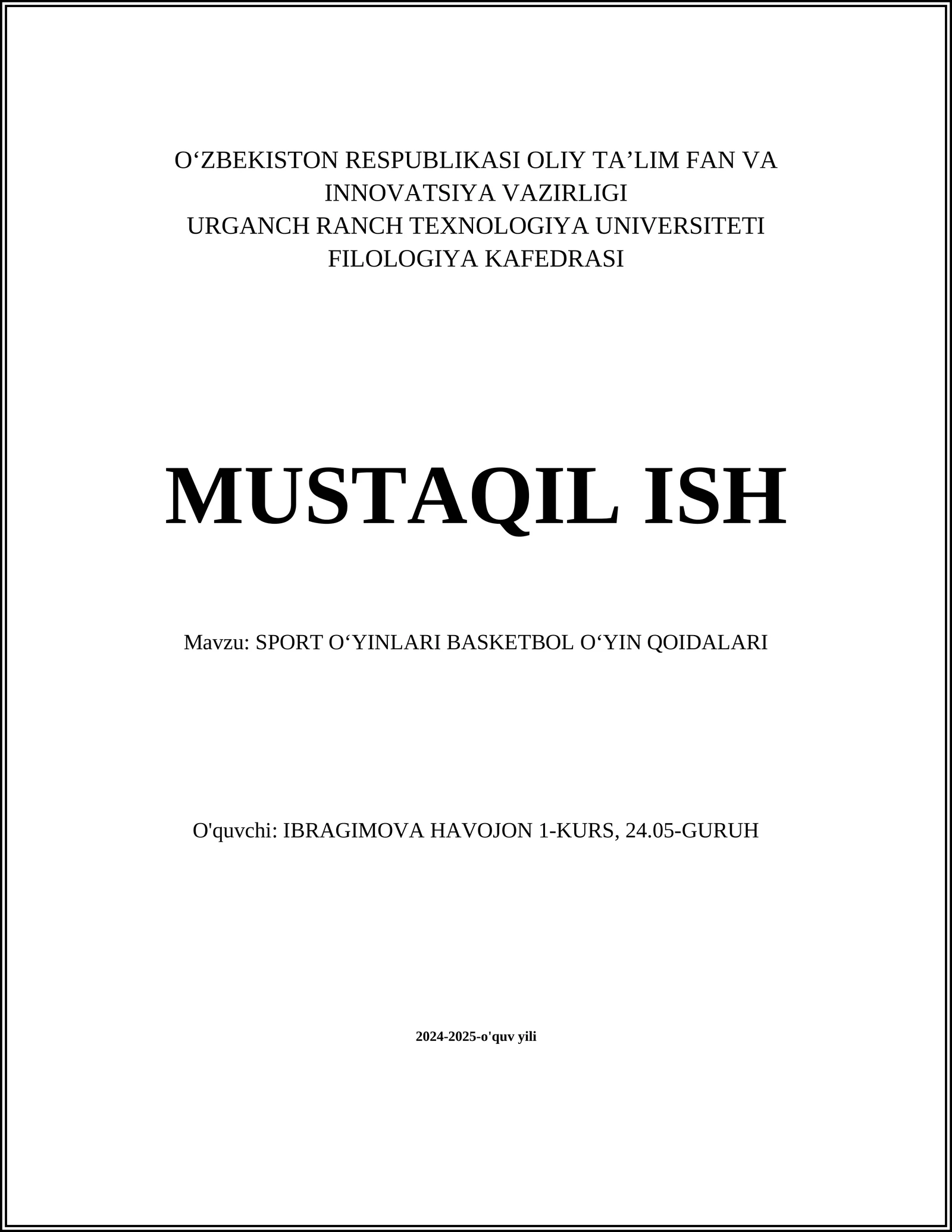 SPORT OʻYINLARI BASKETBOL OʻYIN QOIDALARI