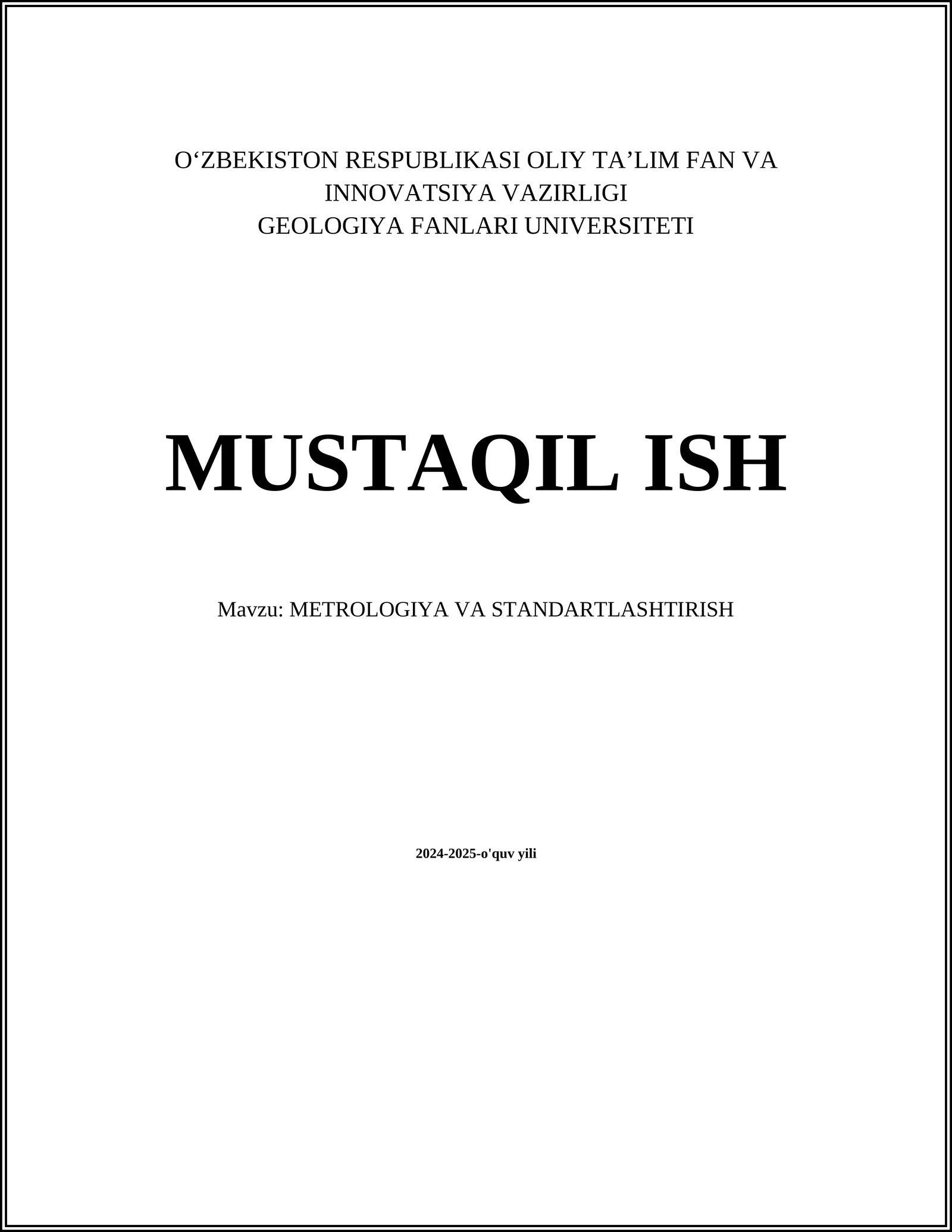 METROLOGIYA VA STANDARTLASHTIRISH