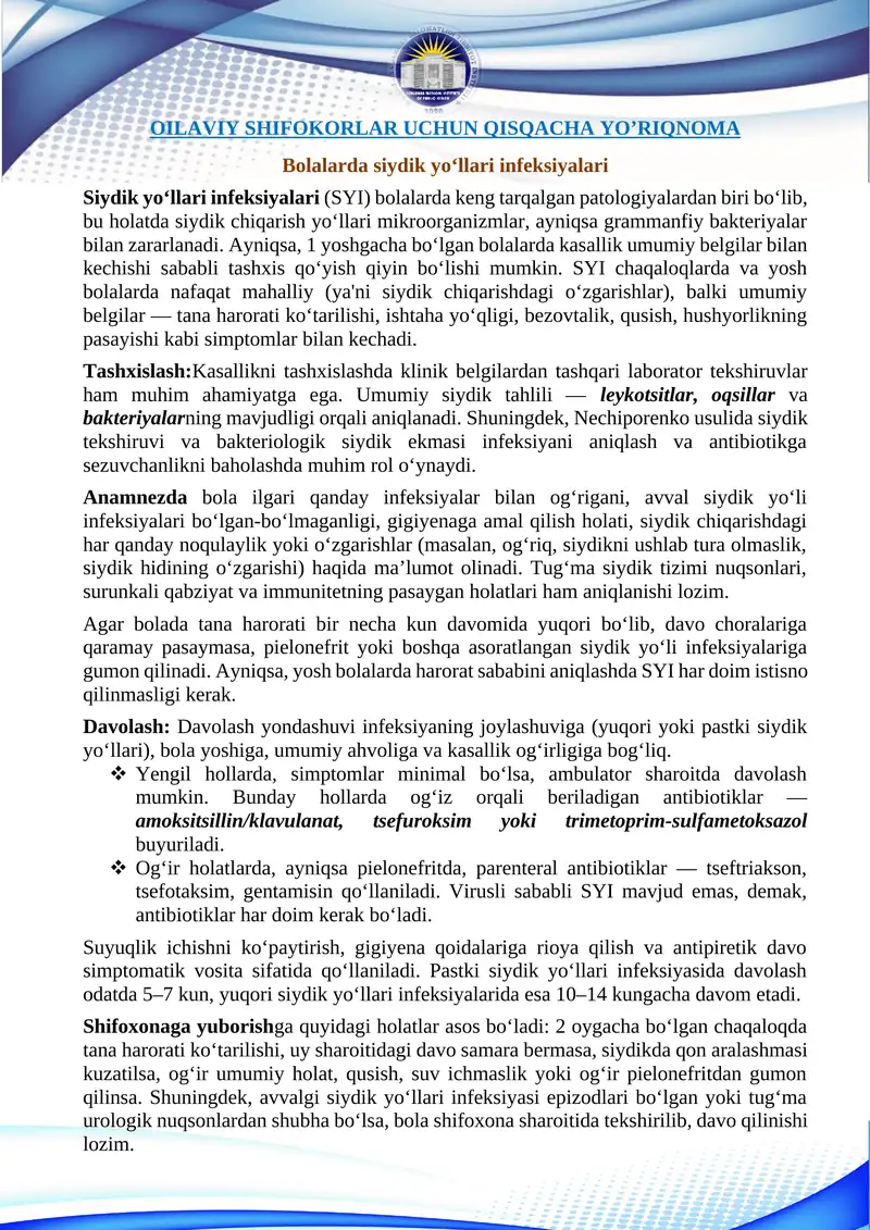 Siydik yo‘llari infeksiyalari