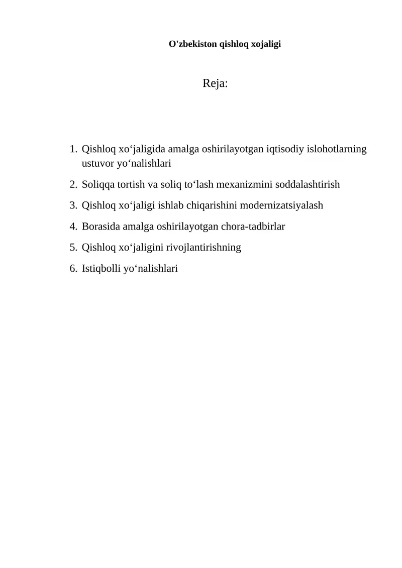 O'zbekiston qishloq xojaligi