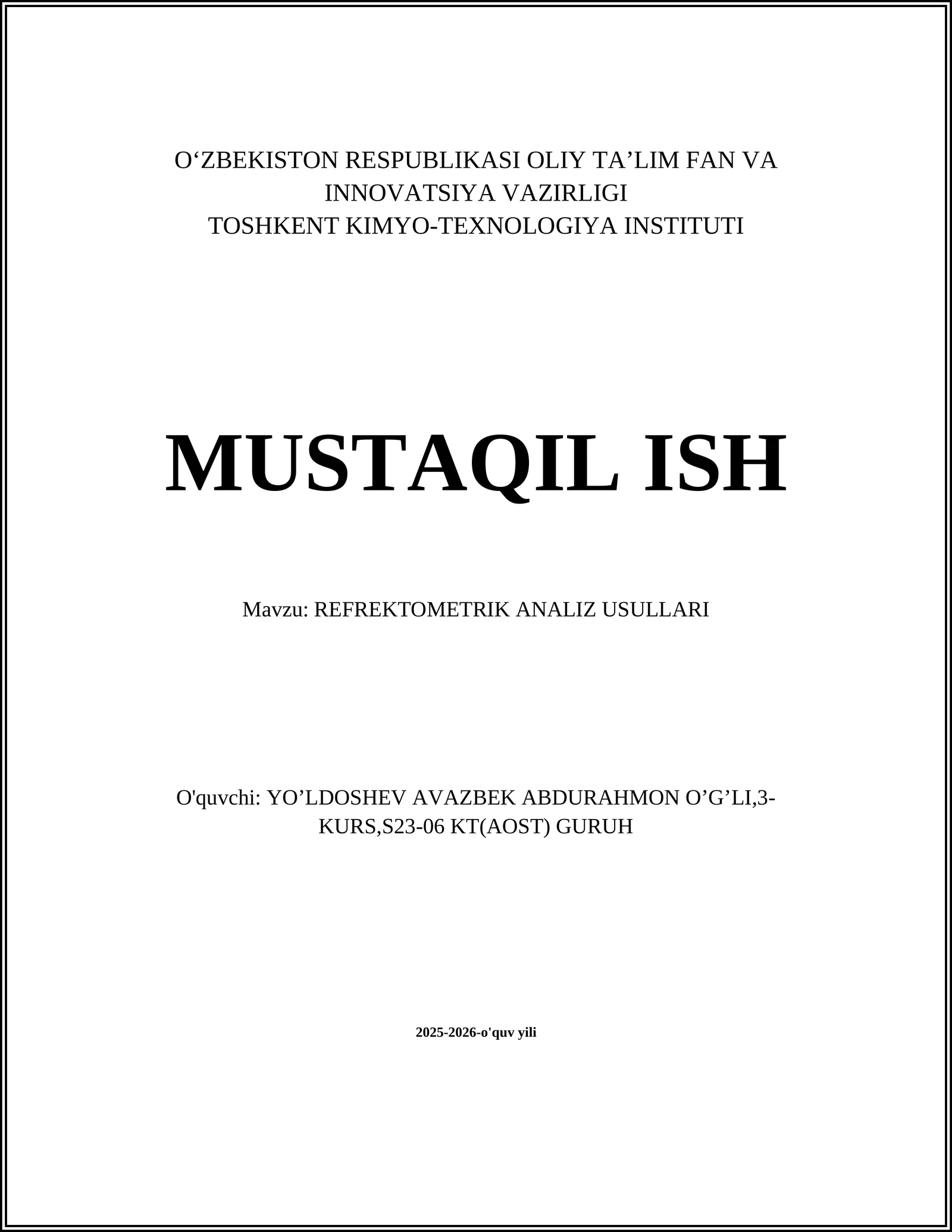 REFREKTOMETRIK ANALIZ USULLARI