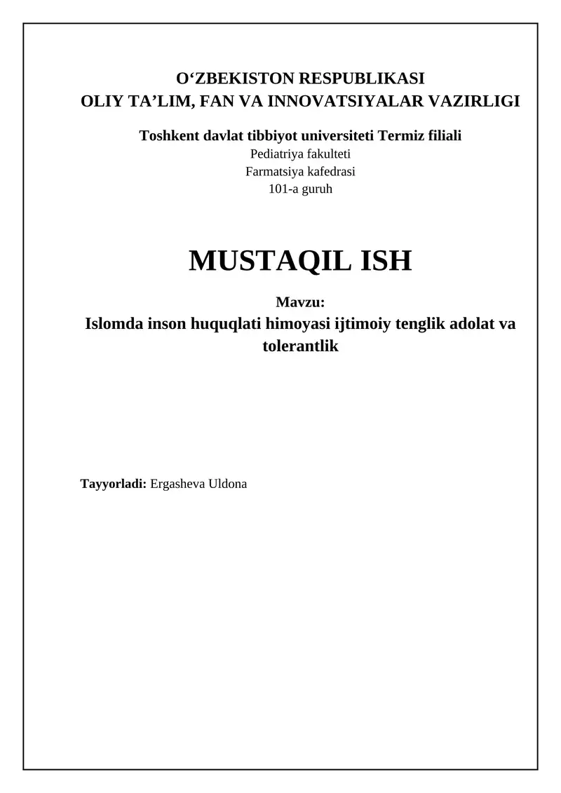 Islomda inson huquqlari himoyasi