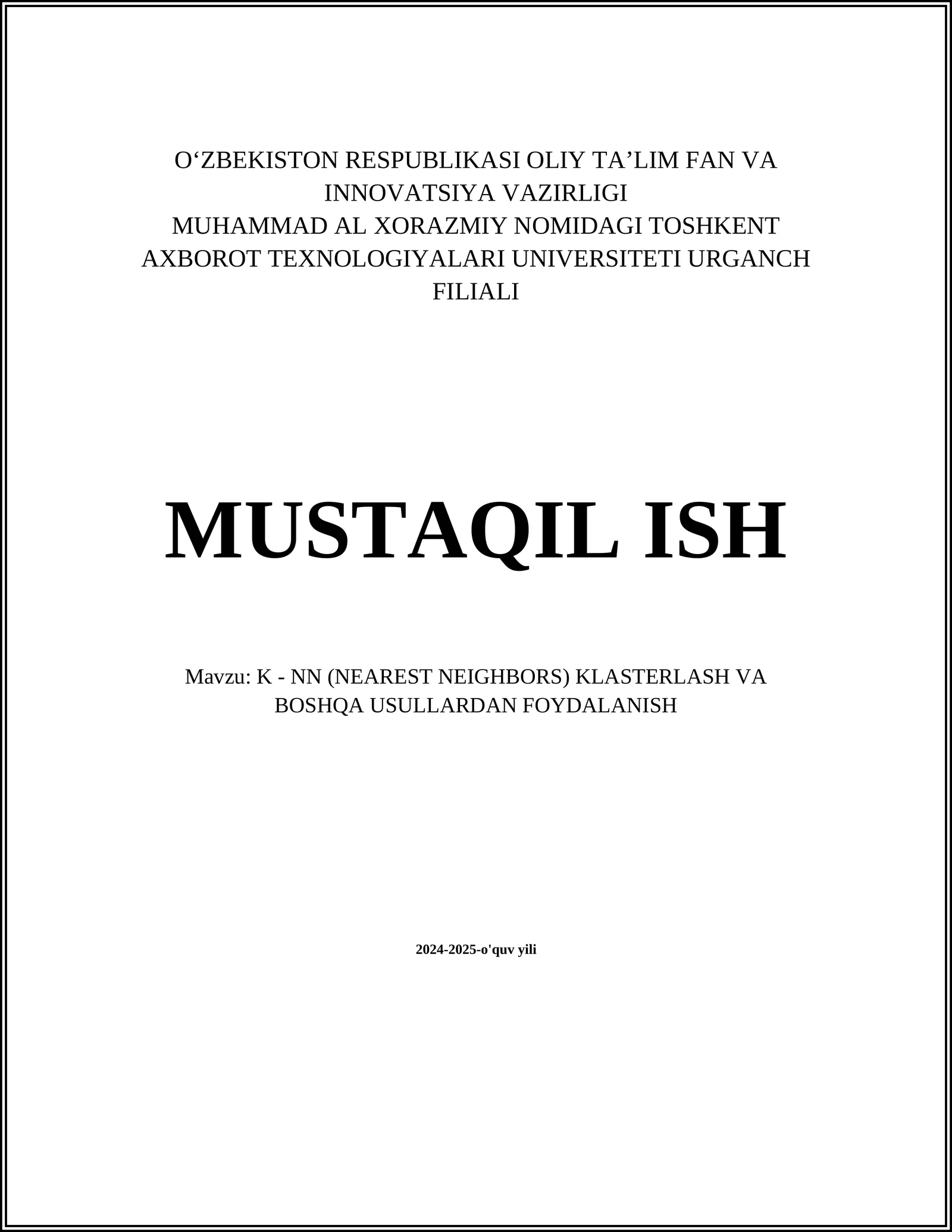 K-nehna yaqin qo'shni algoritmi tushunchasi