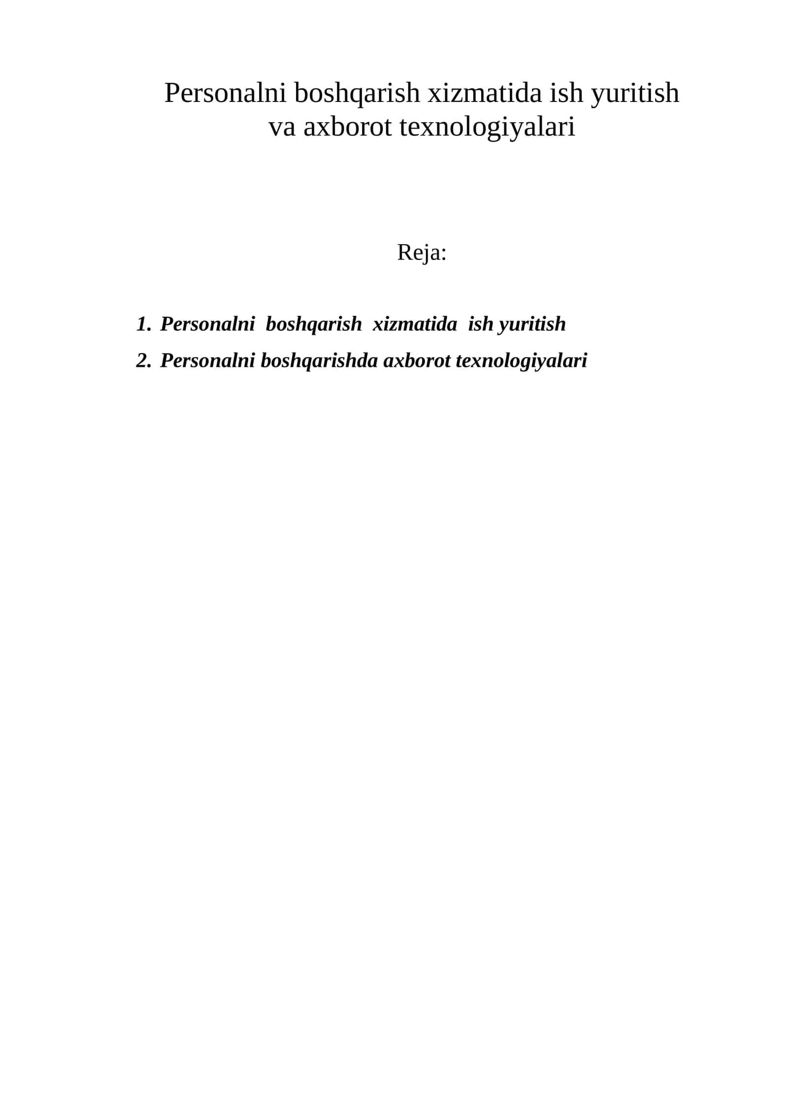 Personalni boshqarish xizmatida ish yuritish