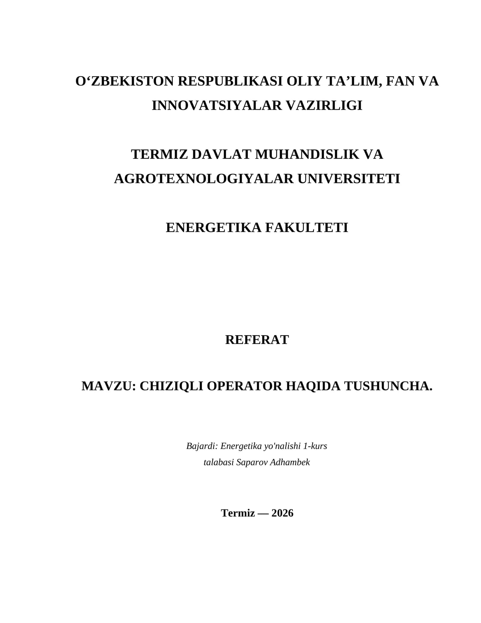 CHIZIQLI OPERATOR HAQIDA TUSHUNCHA