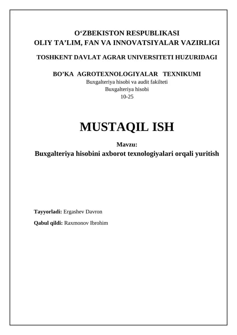 Buxgalteriya hisobini axborot texnologiyalari orqali yuritish