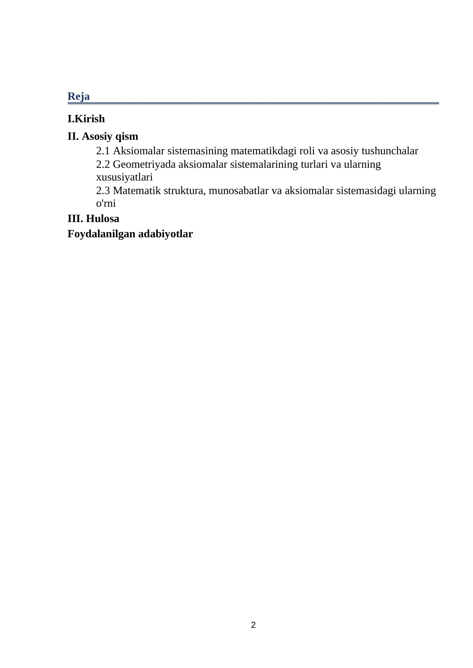 Matematik struktura va geometriyada aksiomalar sistemasida munosabatlar
