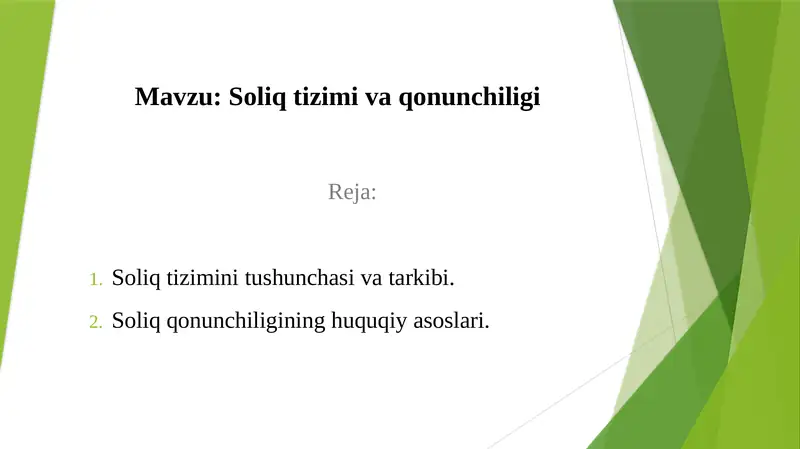 Soliq tizimi va qonunchiligi