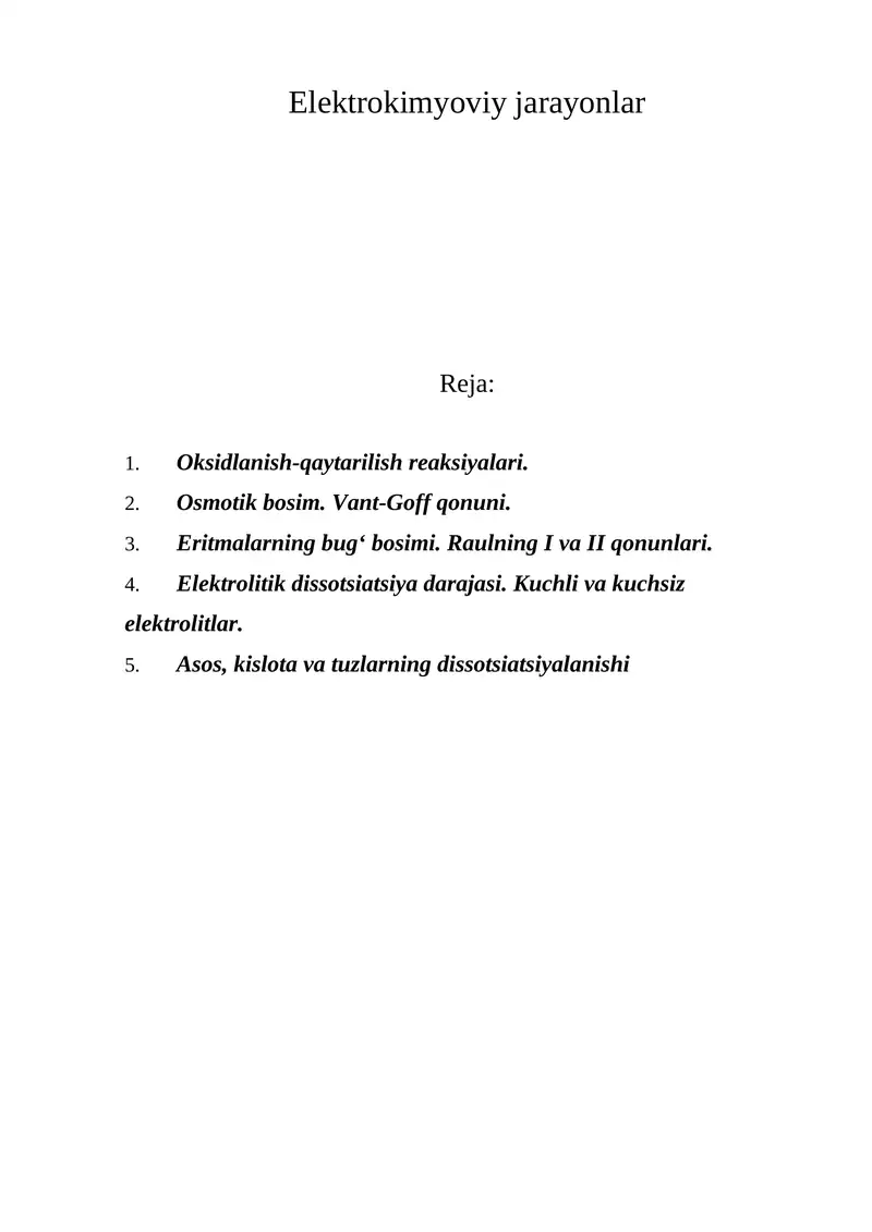 Elеktrokimyoviy jarayonlar