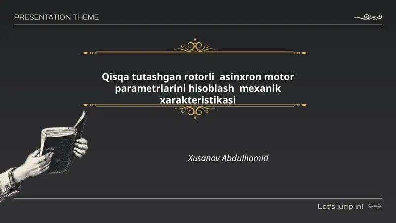 Qisqa tutashgan rоtоrli asinхrоn motor paramеtrlarini hisоblash mехanik хaraktеristikasi