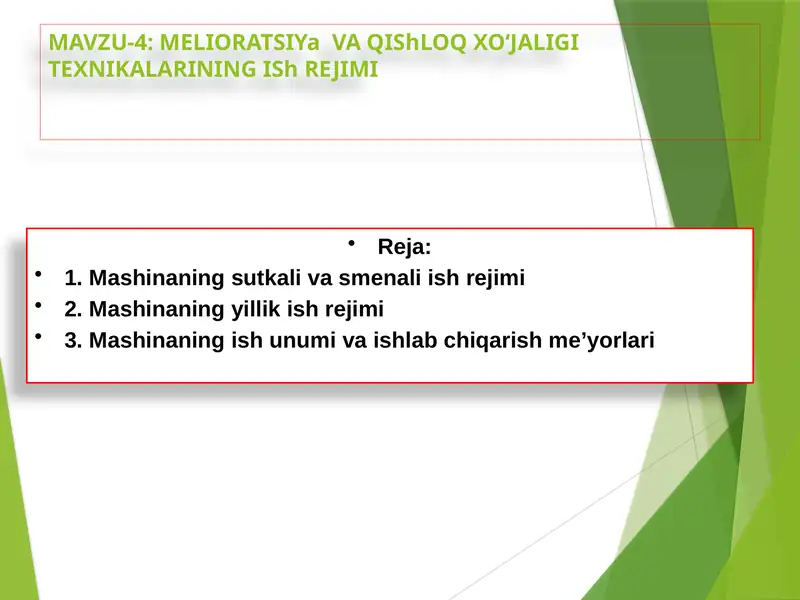 MELIORATSIYa VA QIShLOQ XO‘JALIGI TEXNIKALARI