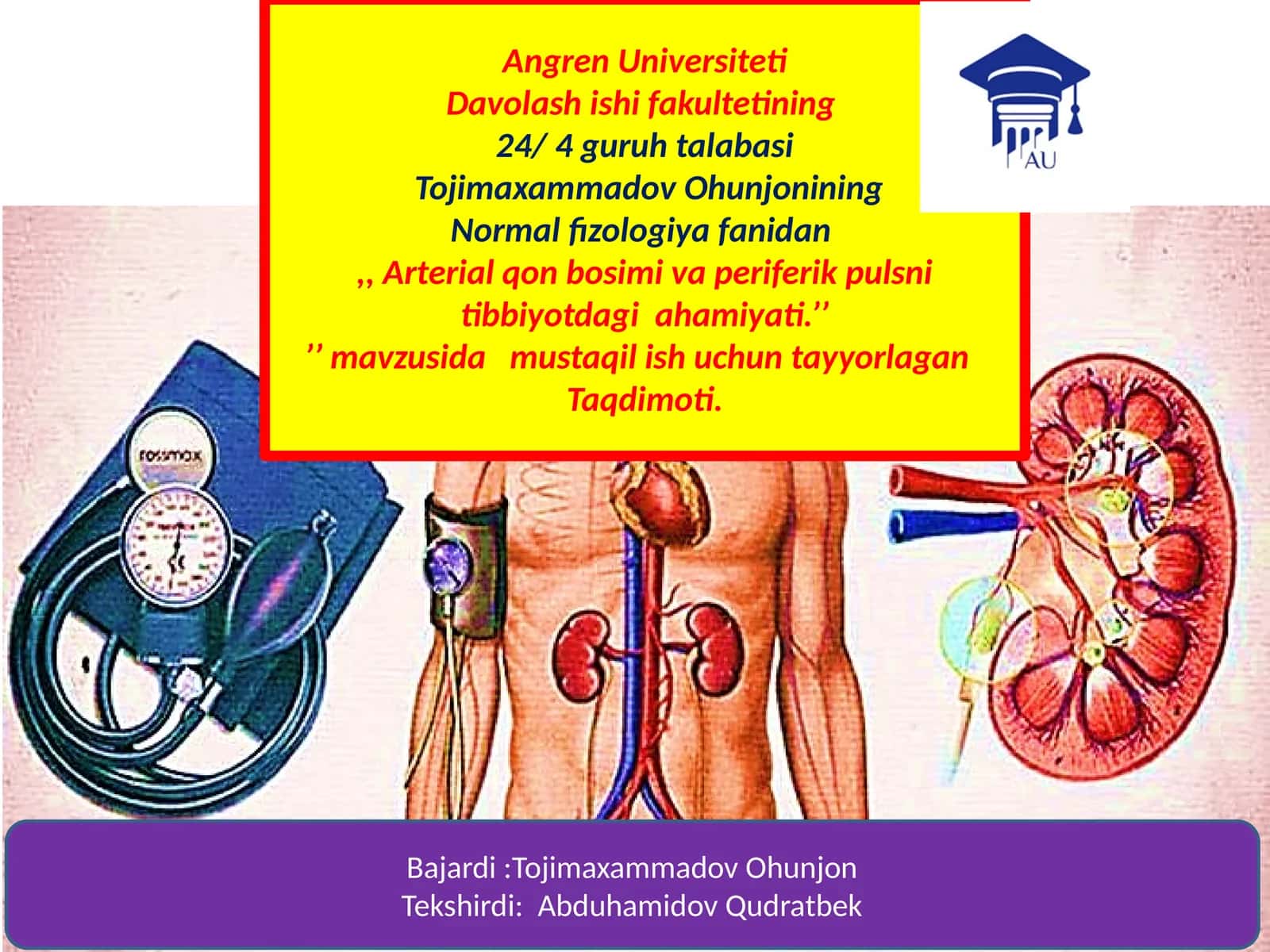 Normal Fizologiya. Arterial Qon Bosimi va Periferik Pulsni Tibbiyotdagi Ahamiyati