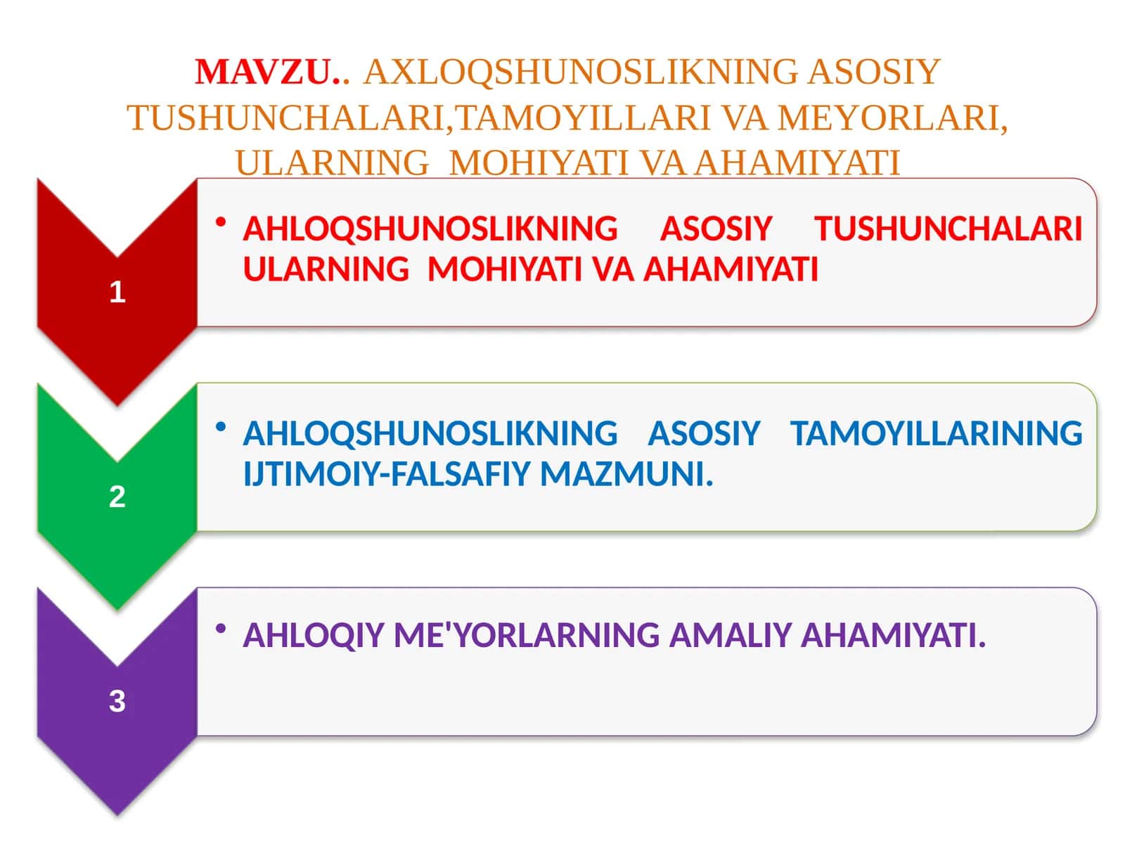 AXLOQSHUNOSLIKNING ASOSIY TUSHUNCHALARI,TAMOYILLARI VA MEYORLARI, ULARNING  MOHIYATI VA AHAMIYATI