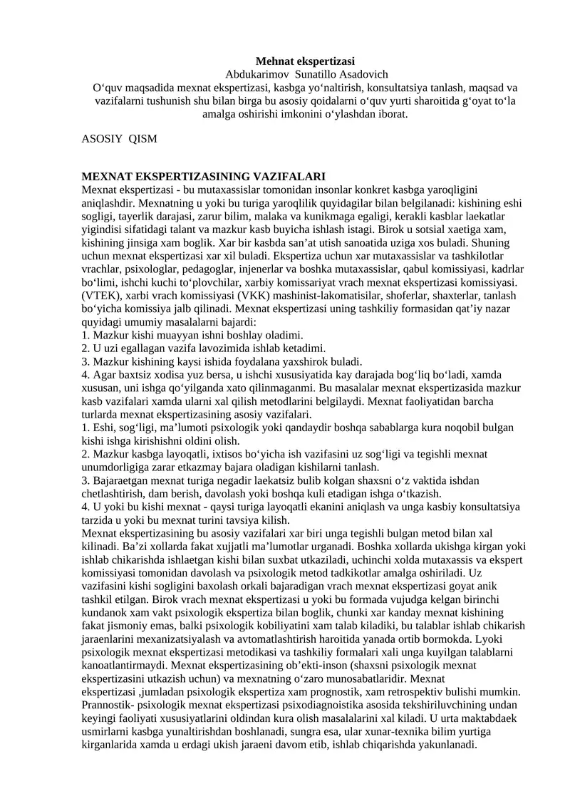 Mehnat ekspertizasi