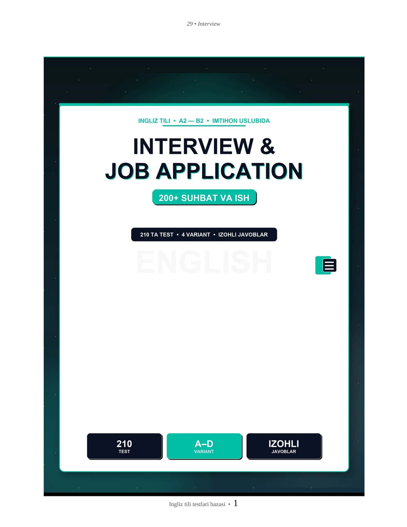 INGLIZ TILI INTERVIEW & JOB APPLICATION