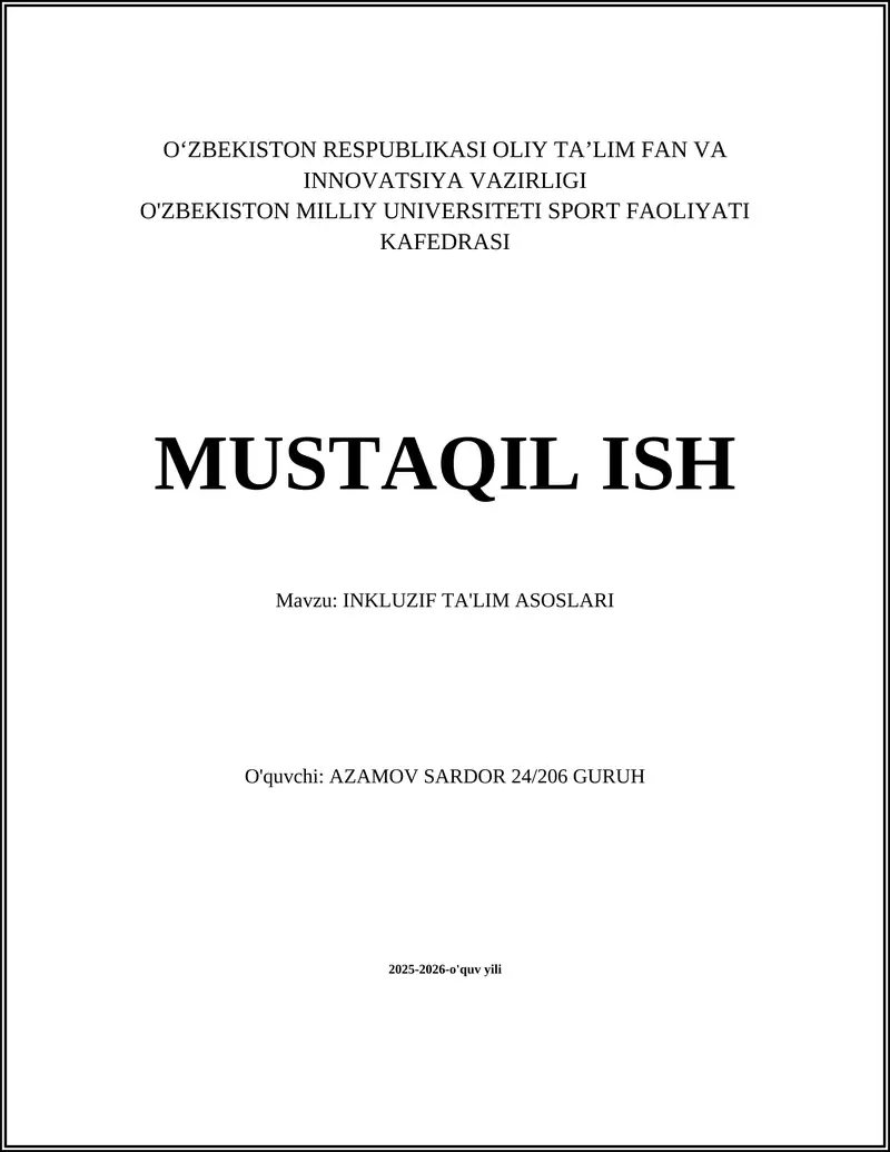 INKLUZIF TA'LIM ASOSLARI