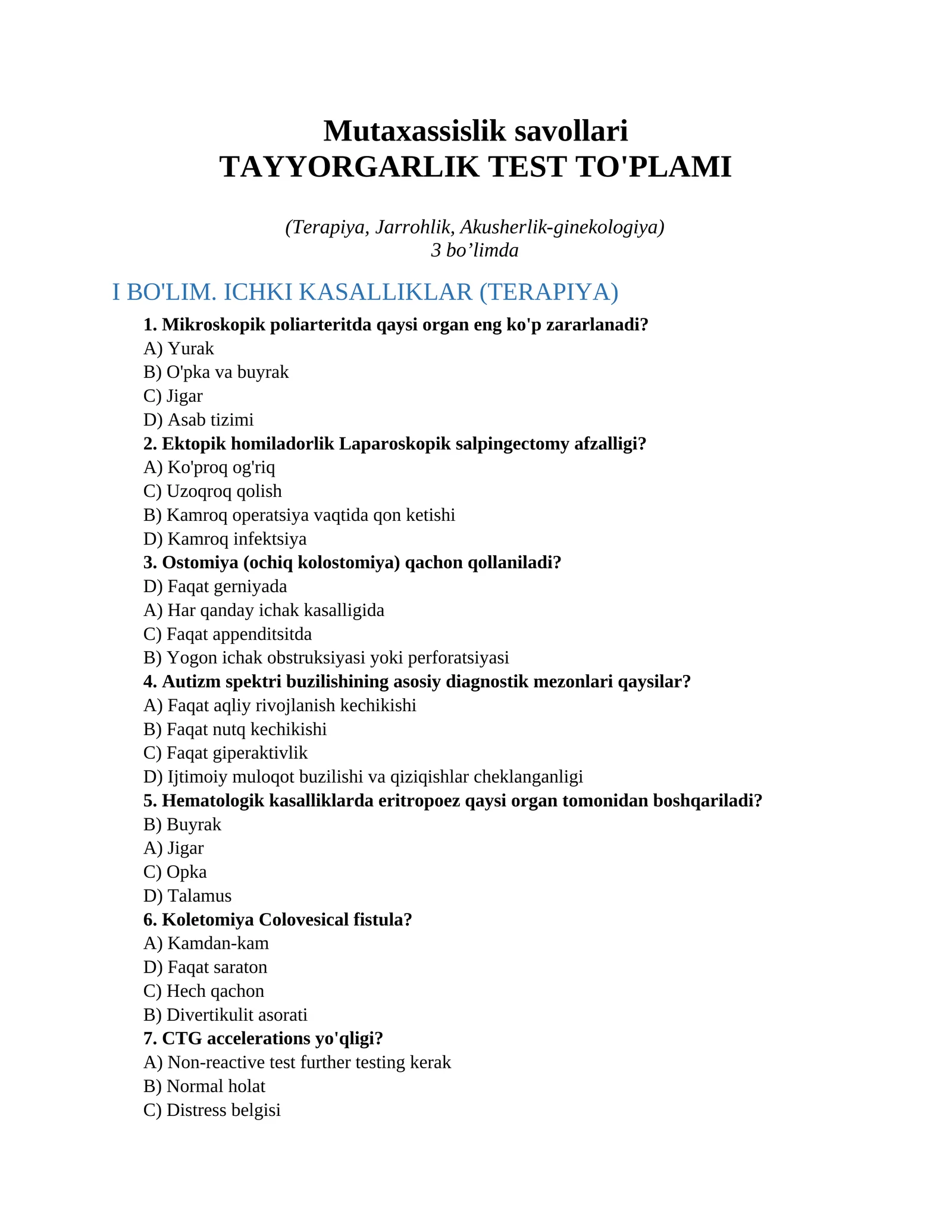 Mutaxassislik savollari