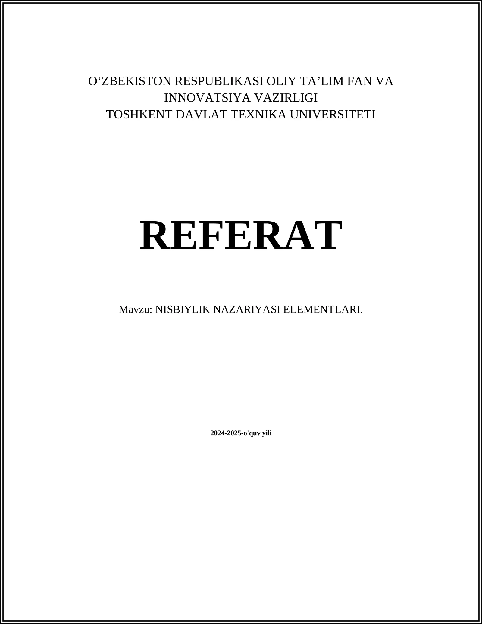 NISBIYLIK NAZARIYASI ELEMENTLARI