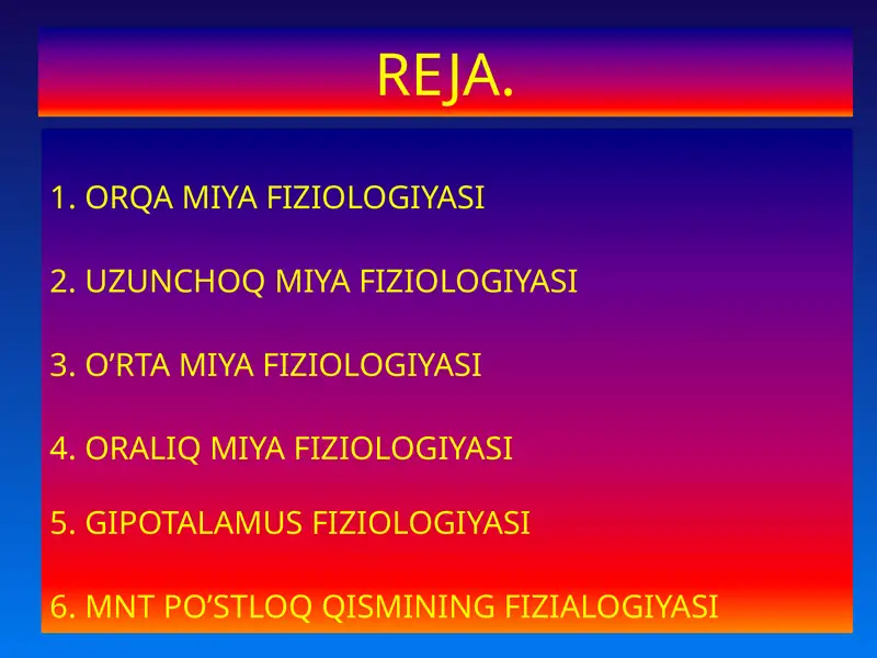 ORQA MIYA FIZIOLOGIYASI