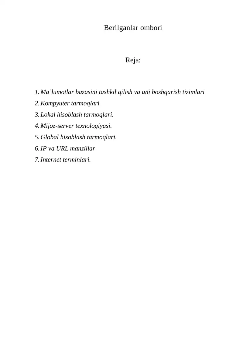 Ma’lumotlar bazasi (Information Database)