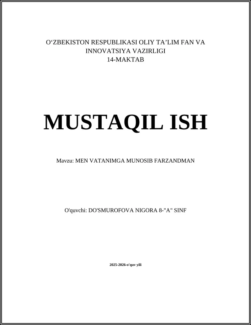 MEN VATANIMGA MUNOSIB FARZANDMAN