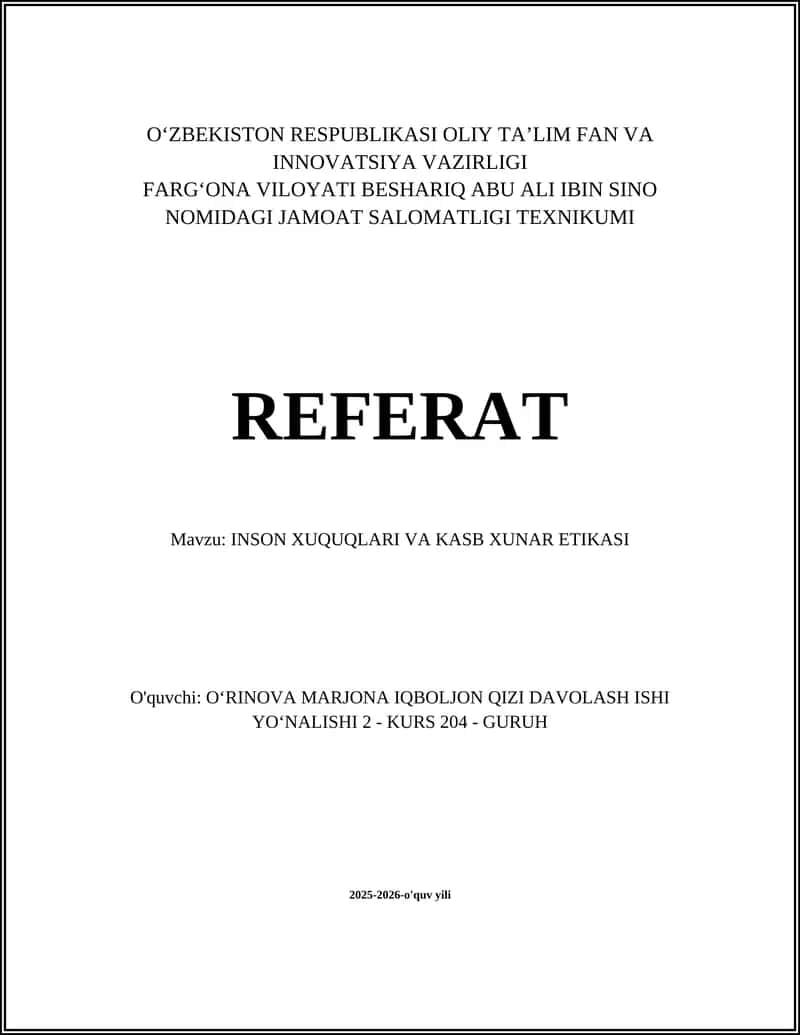 Inson Xoquqlari va Kasb-hunar Etikasi