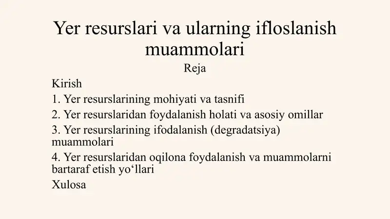 Yer resurslari va ularning ifodalanish muammolari